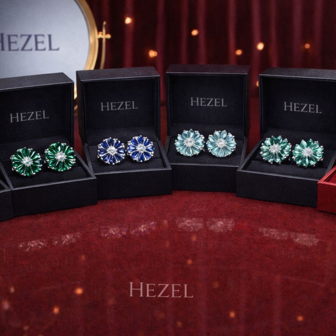 Aqua Bloom Crystal Stud Earrings