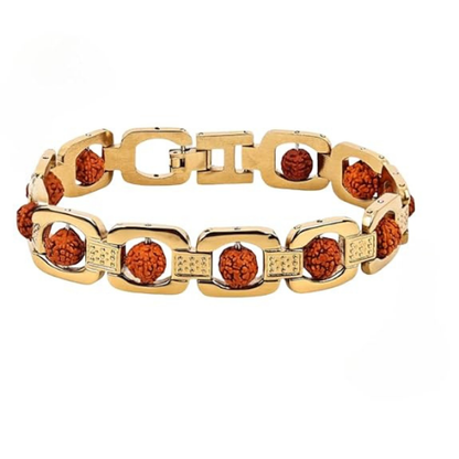 Handcrafted Gold Plated 5 Mukhi Rudraksha Bracelet
