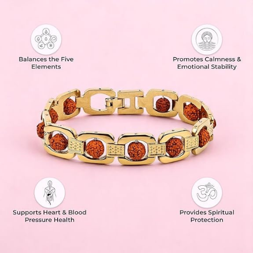 Handcrafted Gold Plated 5 Mukhi Rudraksha Bracelet