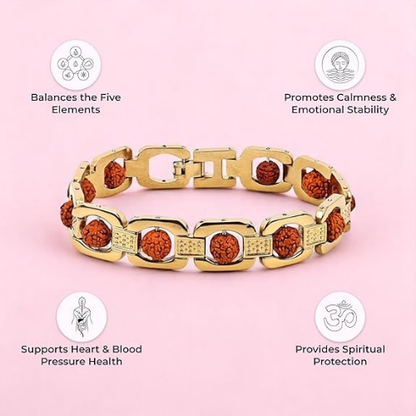 Handcrafted Gold Plated 5 Mukhi Rudraksha Bracelet