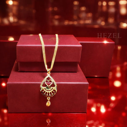 Traditional Gold-Tone Pendant Necklace Set with Earrings