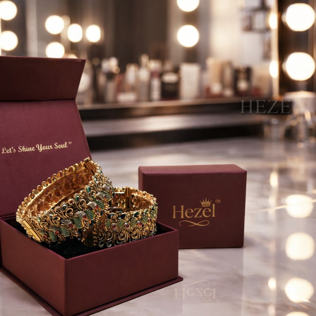 Traditional Gold-Tone Stone-Studded Bangles (Pair)