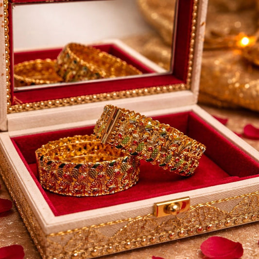 Traditional Gold-Tone Stone-Studded Bangles (Pair)