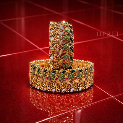 Traditional Gold-Tone Stone-Studded Bangles (Pair)