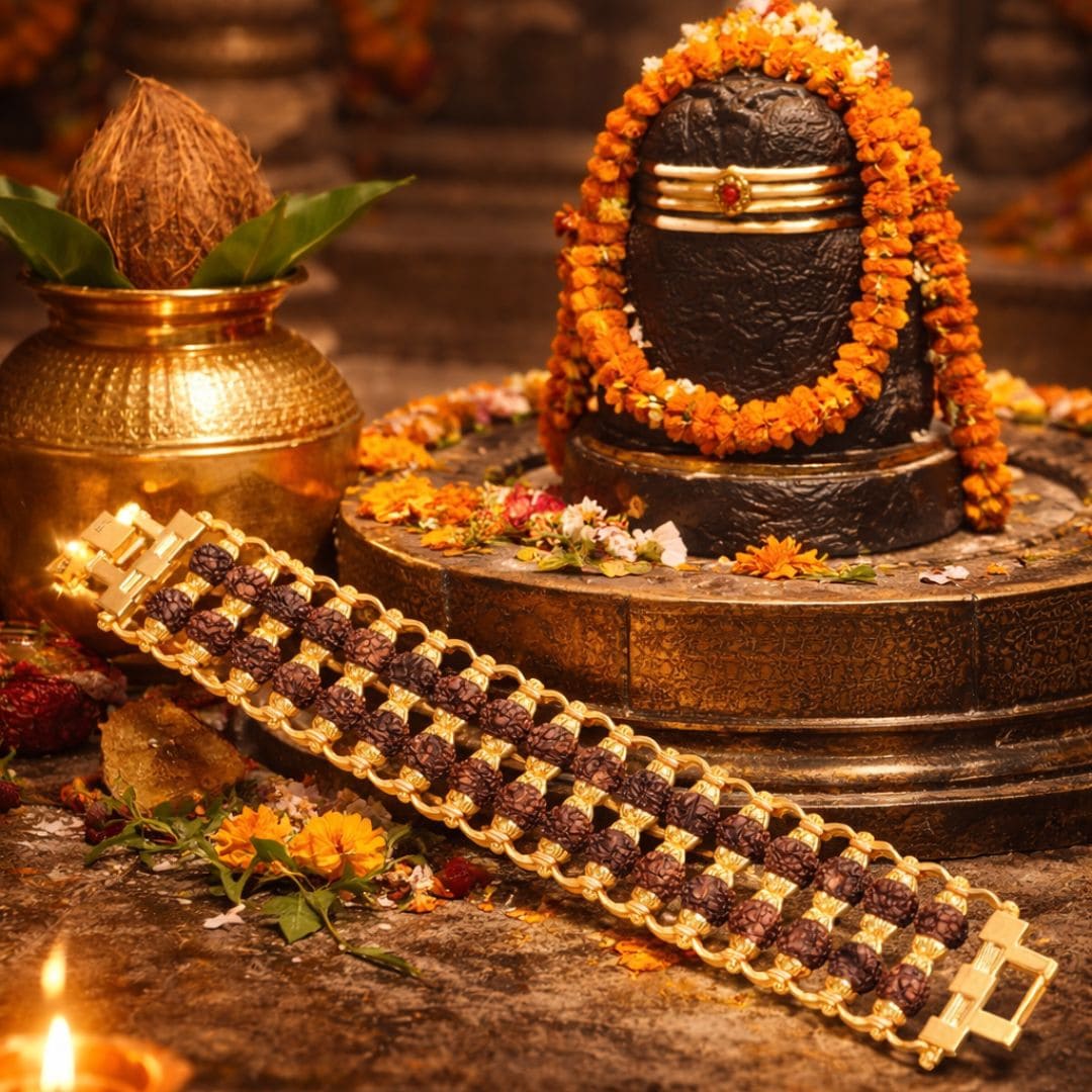 Golden Rudraksha Beaded Bracelet (Multi-Layer)