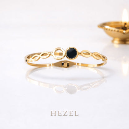 Modern Black Enamel Gold-Tone Open Cuff Bracelet