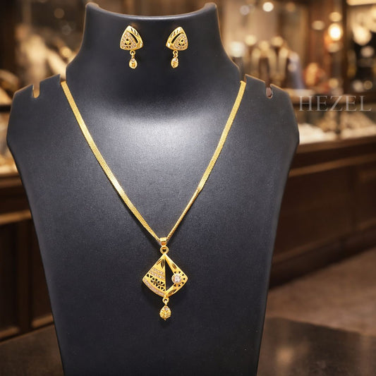Traditional Gold-Tone Pendant Necklace Set with Earrings