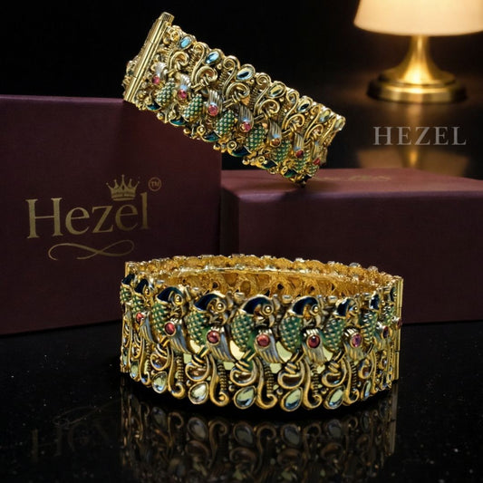 Traditional Gold-Tone Stone-Studded Bangles (Pair)
