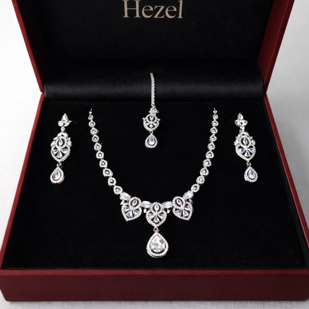 Silver Crystal Necklace Set