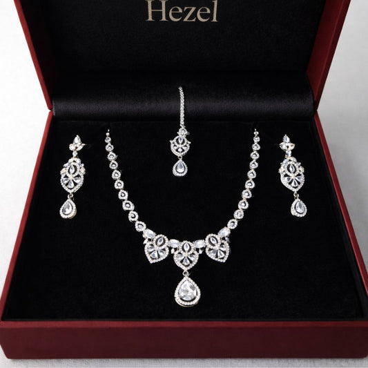 Silver Crystal Necklace Set