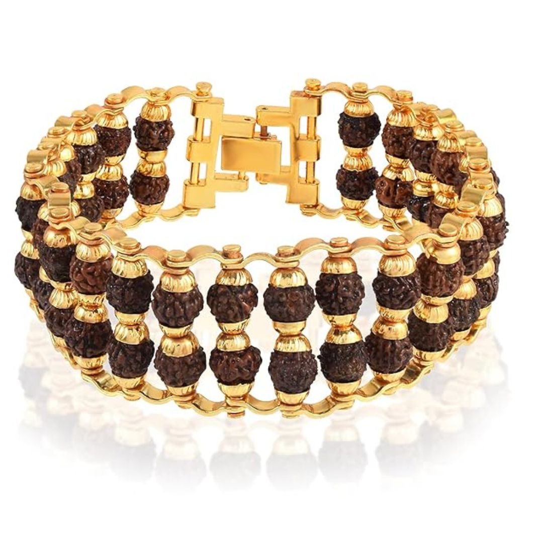 Golden Rudraksha Beaded Bracelet (Multi-Layer)